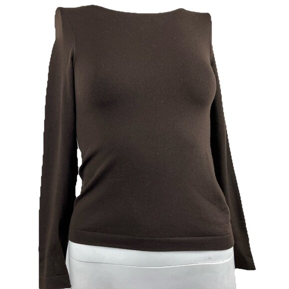 Xs WOLFORD Cotton Velvet Brown Crewneck Long Sleeve Top - Picture 1 of 4